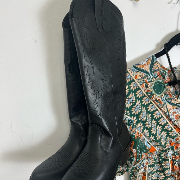 🆕Black vegan Leather Cowboy Boots 7 - Picture 4 of 7